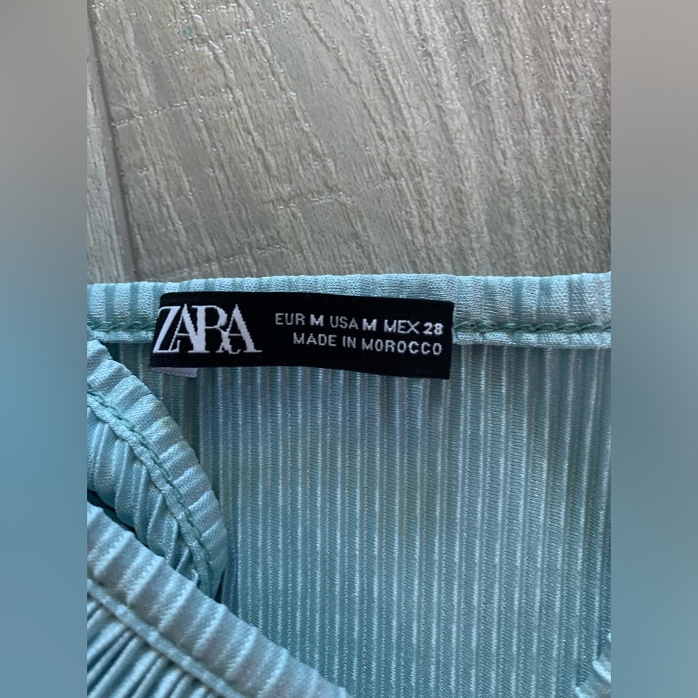 Zara Teal Ribbed Crop Top Medium - Picture 2 of 6